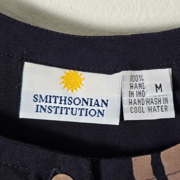 Smithsonian Batik Dress Womens Medium Short Sleeve Black Medallion Pattern - Picture 8 of 10